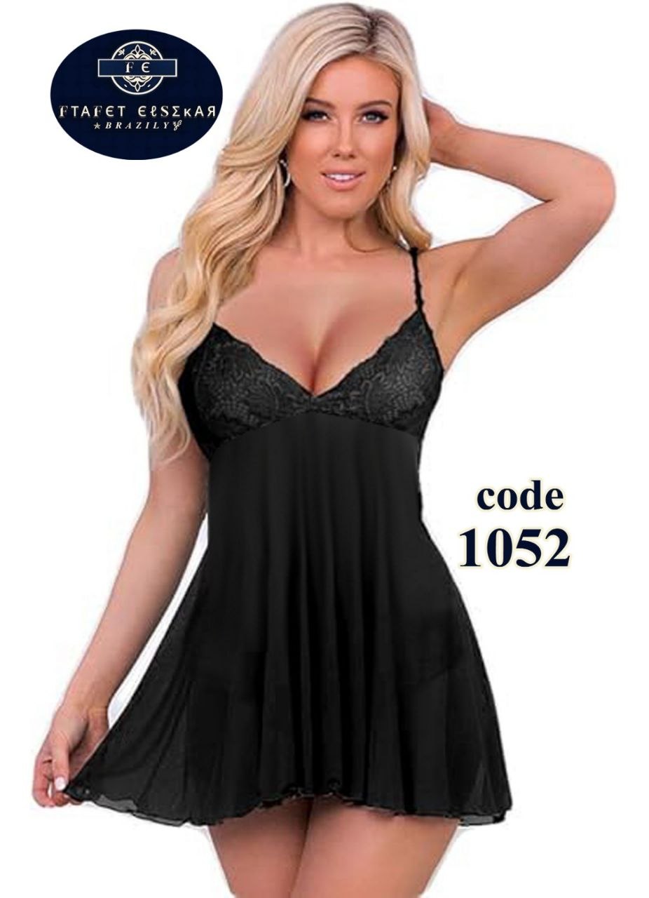 Black sleep dress with lace cups and mesh details, featuring a voluminous skirt, by Vaura.