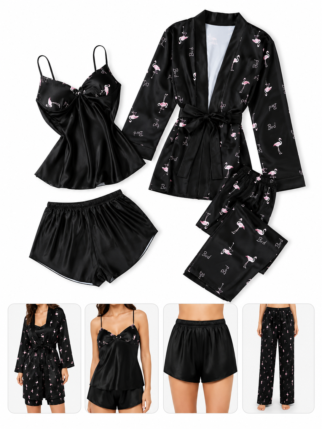 Soft satin sleepwear set by Vaura, 4-piece pajama collection with comfortable, elegant design and smooth fabric.