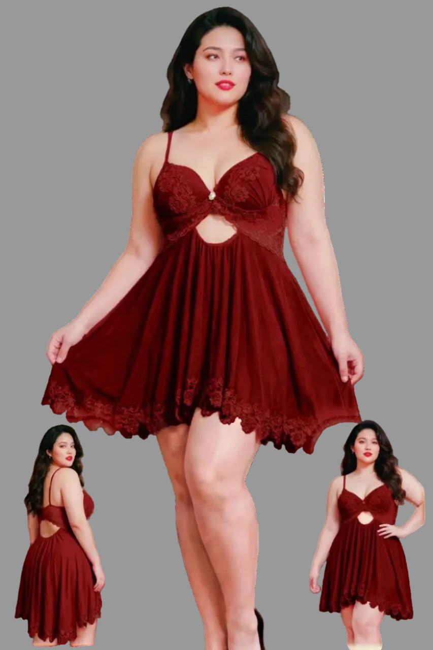 Short nightdress with lace cups and heart-shaped opening from Vaura, featuring delicate lace details and a playful, feminine design.